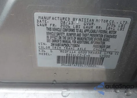 2013 Nissan Sentra S from USA, damaged, VIN 3N1AB7AP5DL770824